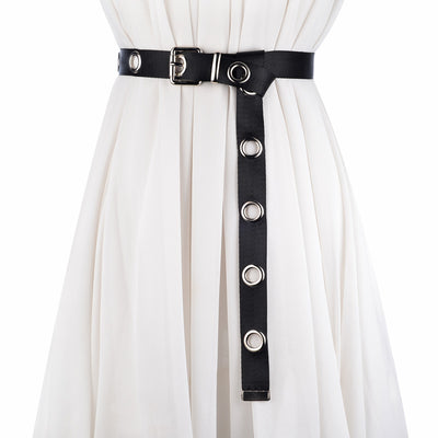 Black canvas belt with silver-tone metal eyelets and a pin buckle, designed to be tied. - Image 7