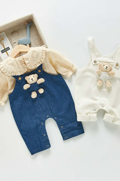 Pantalones de Bebé Unisex con Tirantes y Mangas Largas en Denim - Image 8