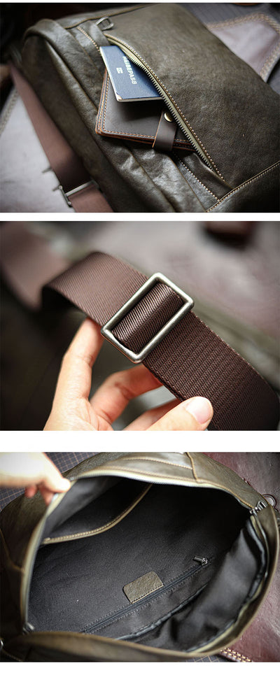 Bolsa Mensajero de Cuero Vacuno Vintage Gran Capacidad para Hombre - Image 13