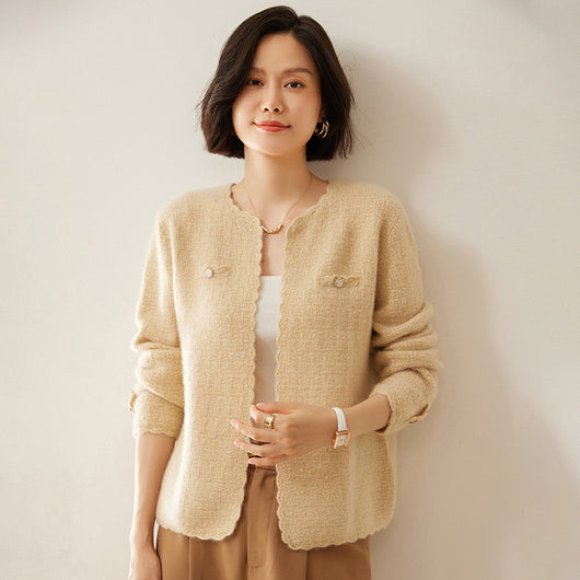 Cardigan de Cachemira Estilo Chanel - Tejido Suelto Cuello Redondo Manga Larga - Image 5