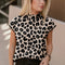 Suéter Cuello Alto Estampado Leopardo Negro Manga Corta para Mujer