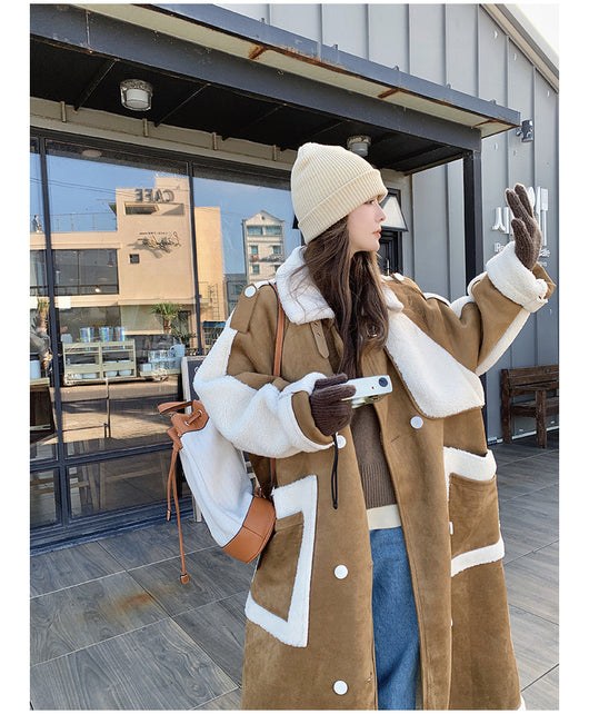Abrigo Patchwork Khaki Retro con Bolsillos y Doble Botonadura para Mujer - Image 8