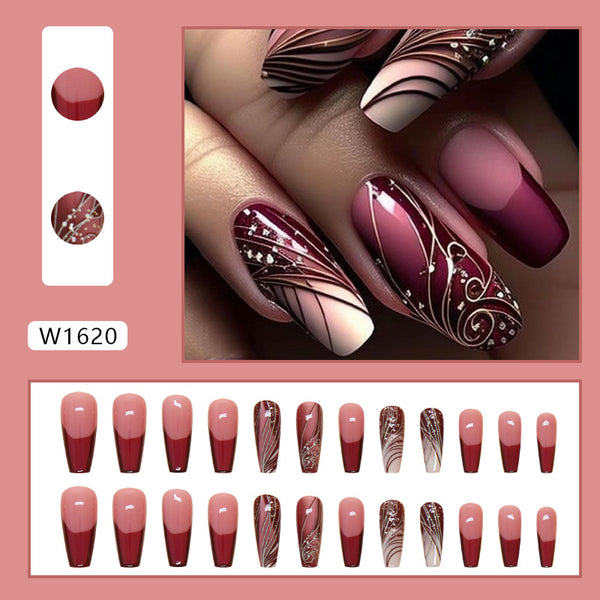 Uñas Postizas Adhesivas con Diseño de Líneas - Removibles y Reutilizables
