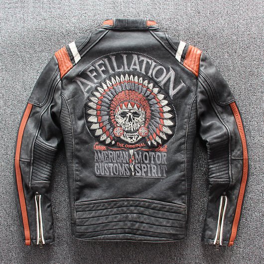 Chaqueta de Cuero Motociclista Premium con Cuello Alzado y Bordados Artesanales - Image 5