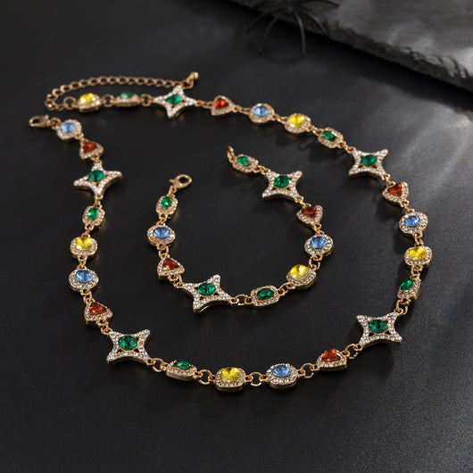 Collar Conjunto de Cruz y Estrella con Piedras de Gema Coloridas para Hombre - Image 15