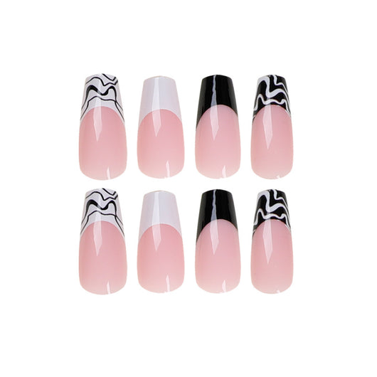 Parches de Uñas Patchwork Blanco y Negro - Diseño French Manicure - Image 7