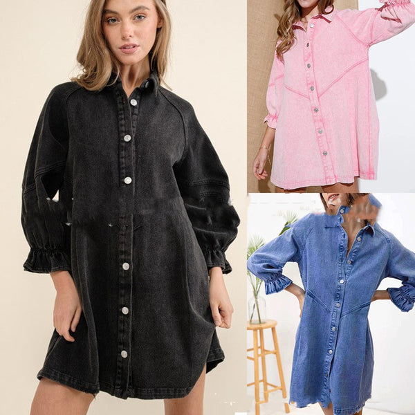 Jumpsuit Polo Denim con Mangas Farol