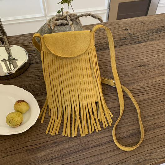 Bolso Bandolera Retro Gamuza Esmerilada con Borlas para Celular - Image 9
