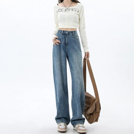 Pantalones Vaqueros de Cintura Alta y Pierna Ancha para Mujer - Diseño Versátil para Primavera y Otoño