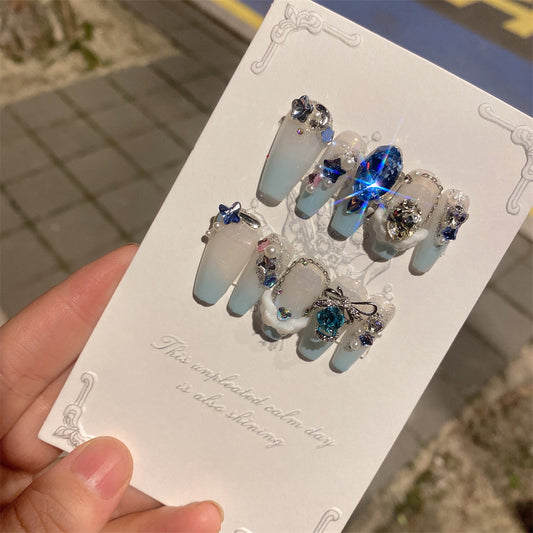 Pegatinas de Uñas Postizas Huevo de Paloma Azul Marino