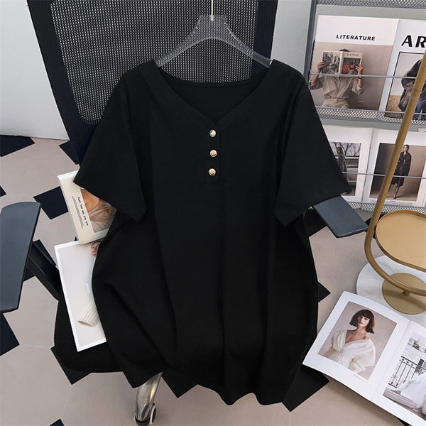Blusa Talla Grande Escote V Suelta Efecto Adelgazante