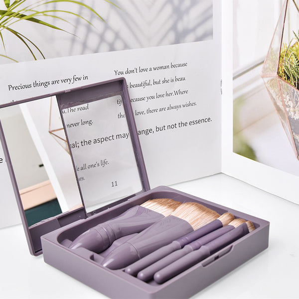 Juego de Brochas de Maquillaje de Viaje con Espejo y Cerdas Suaves