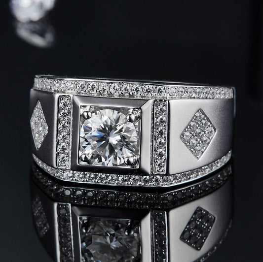 Anillo de Bodas para Hombre Plata 925 con Moissanita de Quilate Completo