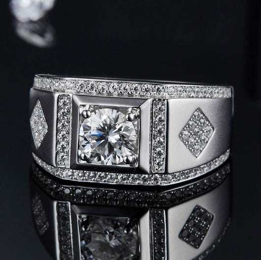Anillo de Bodas para Hombre Plata 925 con Moissanita de Quilate Completo