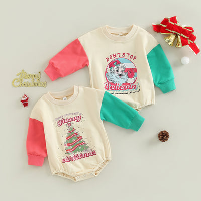 Suéter Navideño Infantil con Contraste de Colores y Manga Larga