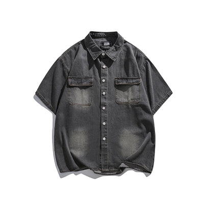 Camisa Denim Retro Estilo Japonés Manga Corta para Hombre - Image 3