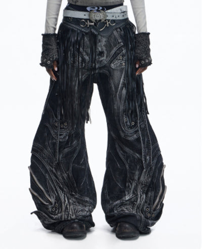 Jeans Gris con Parches Ajustables y Silueta Definida - Image 5