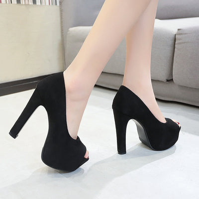 Zapatos de Tacón Grueso Estilo Europeo Punta Abierta para Mujer - Image 2
