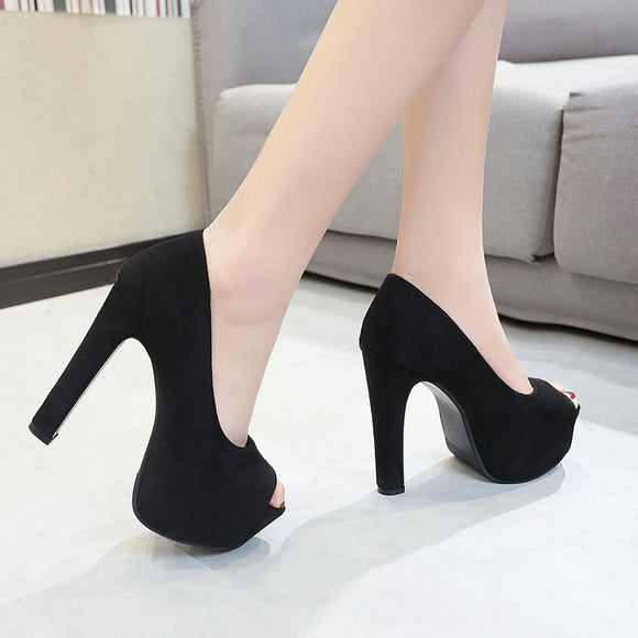 Zapatos de Tacón Grueso Estilo Europeo Punta Abierta para Mujer
