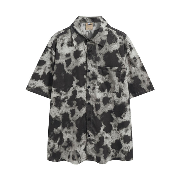 Camisa Retro Estilo Hong Kong Hombre - Manga Corta Suelta Estampada para Verano