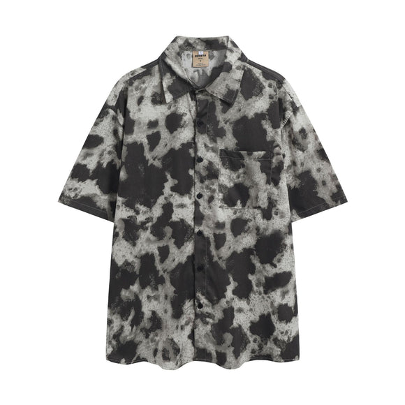 Camisa Retro Estilo Hong Kong Hombre - Manga Corta Suelta Estampada para Verano