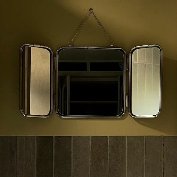 Modern Stainless Steel Wall-Mounted Triptych Mirror for Bathroom and Vanity