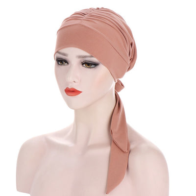 Turbante Largo con Lazo de Cristal de Cáñamo en Color Puro - Image 3
