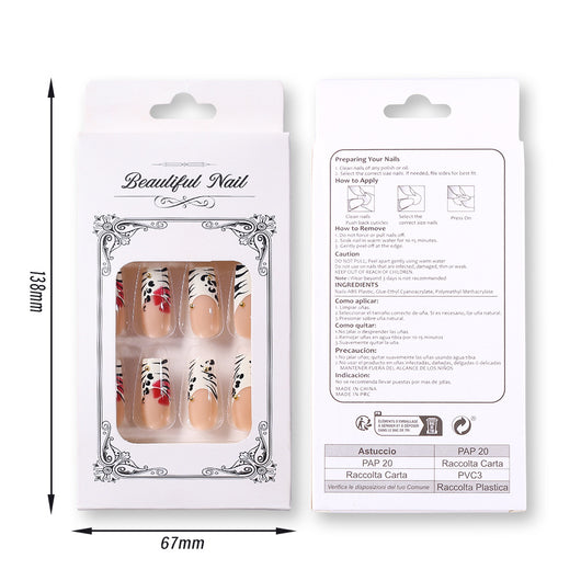 Puntas de Uña Medianas con Diseño Leopardo y Bolitas de Acero - Set de 24 Piezas - Image 6