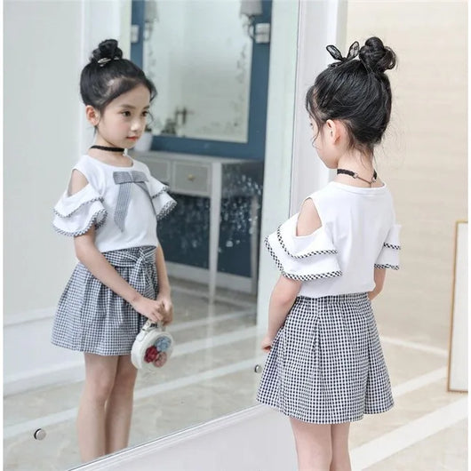 Conjunto Infantil Hombros Descubiertos - Blusa Corta y Short Moderno - Image 11