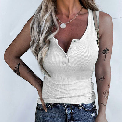 Blusa Ajustada sin Mangas con Botones - Estilo Europeo y Americano - Image 6