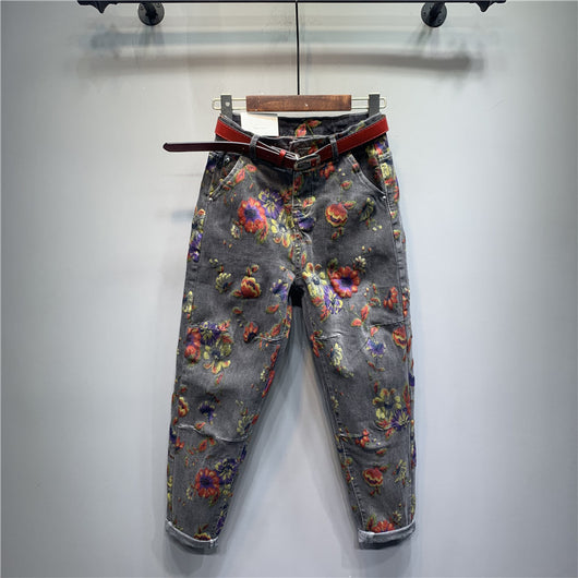 Pantalones Jeans Holgados Estampado Floral Tendencia Casual - Image 10