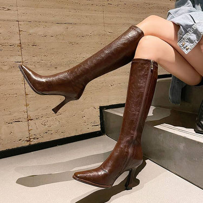 Botas Retro de Tacón Alto Punta Afilada - Lujo Exclusivo para Mujer