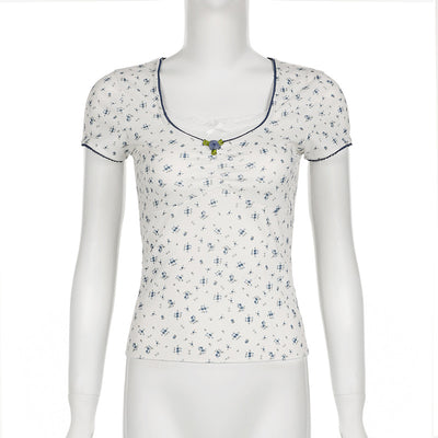Blusa Manga Corta con Cuello Cuadrado, Pliegues y Moño de Encaje - Image 12
