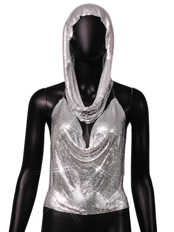 Conjunto de Dos Piezas: Top con Abertura Trasera y Lentejuelas Metálicas + Pañoleta - Image 6