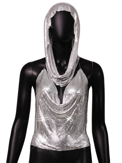 Conjunto de Dos Piezas: Top con Abertura Trasera y Lentejuelas Metálicas + Pañoleta - Image 6