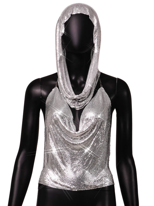 Conjunto de Dos Piezas: Top con Abertura Trasera y Lentejuelas Metálicas + Pañoleta - Image 6