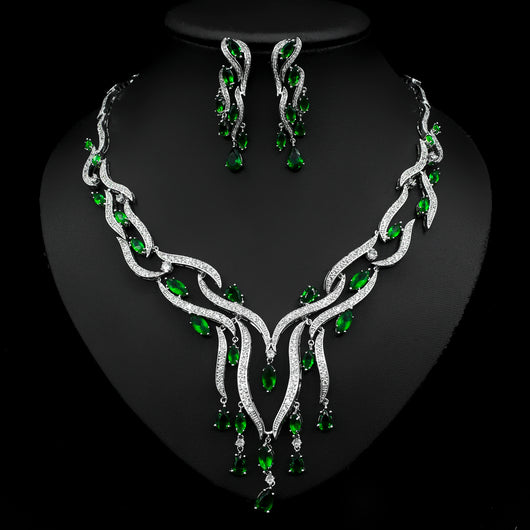 Conjunto de Joyería de Cristal y Zirconia con Colgante de Borla