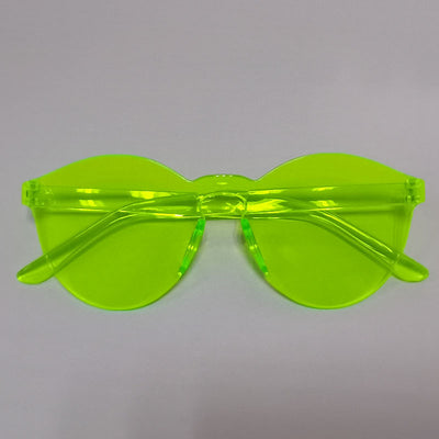 Trendy one-piece candy-colored sunglasses with dark gray lenses and a unique wavy top edge. - Image 9