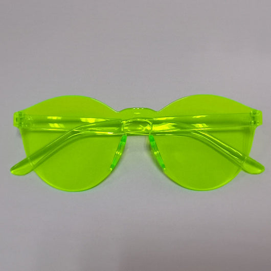 Trendy one-piece candy-colored sunglasses with dark gray lenses and a unique wavy top edge. - Image 9
