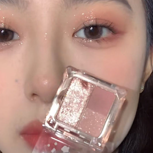 Paleta de Sombras Iridiscentes con Lentejuelas Rosa y Púrpura