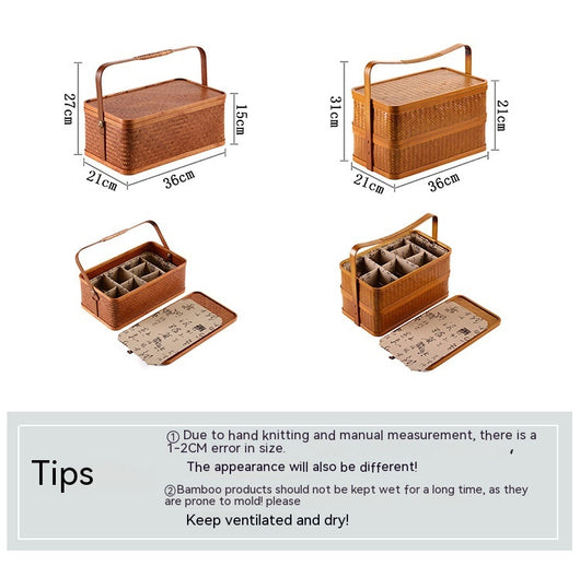 Contenedor Hermético de Bambú Rectangular Doble Capa con Tapa - Caja Portátil para Alimentos y Té - Image 31