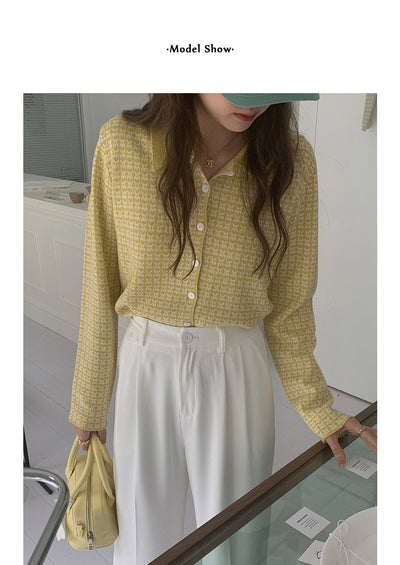 Cardigan Tejido Houndstooth con Cuello Polo para Mujer - Image 6