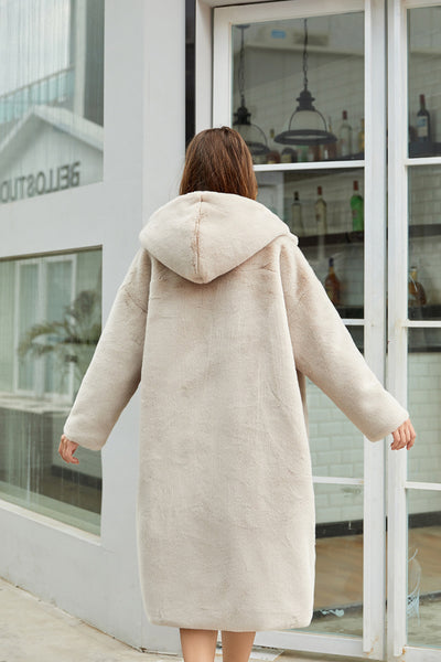 Abrigo Largo de Piel Sintética con Capucha - Chaqueta Peluda de Conejo - Image 12