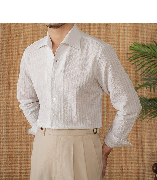 Camisa Casual de Algodón Seersucker Manga Larga Cuello Clásico - Image 30