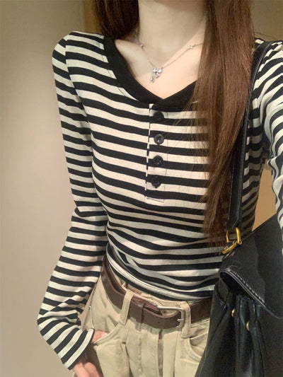 Blusa Rayada Versátil de Manga Larga para Mujer - Image 11