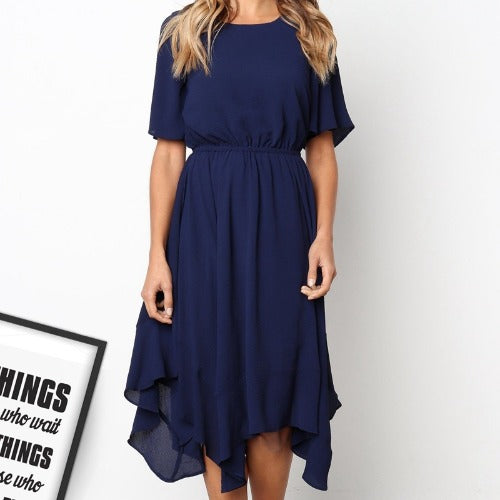 Vestido de Cintura Asimétrica con Manga Corta - Image 8