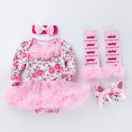 Conjunto de 4 Piezas Romper Princesa Rosa para Bebé Recién Nacido - Image 5