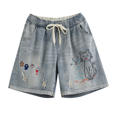 Shorts de Mezclilla Cintura Alta Suelta para Mujer - Comodidad de Verano - Image 11