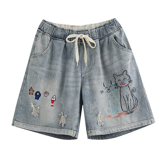 Shorts de Mezclilla Cintura Alta Suelta para Mujer - Comodidad de Verano - Image 11