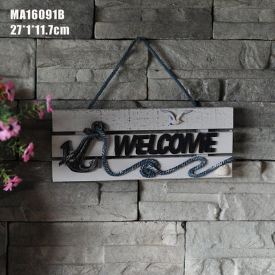 Placa de Bienvenida Mediterránea con Ancla Marina y Timón - Decoración Náutica de Madera - Image 10